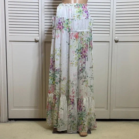 NWT Sabina Musayev Multicolor Lurex Floral Maxi Skirt Small - Picture 4 of 16